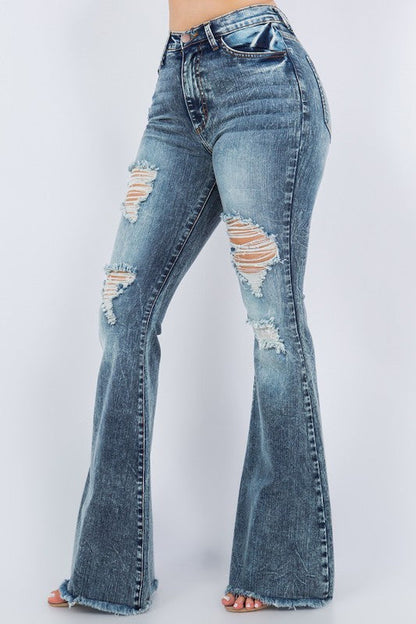 Storm Bell Bottom Jean- 32&quot; Inseam Blue by GJG Denim | Fleurcouture