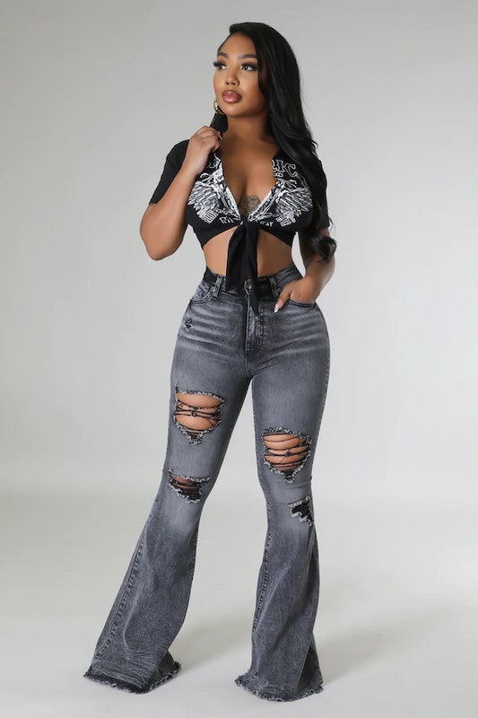 Storm Bell Bottom Jean Black by GJG Denim | Fleurcouture