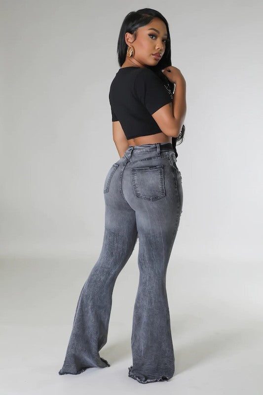 Storm Bell Bottom Jean Black by GJG Denim | Fleurcouture