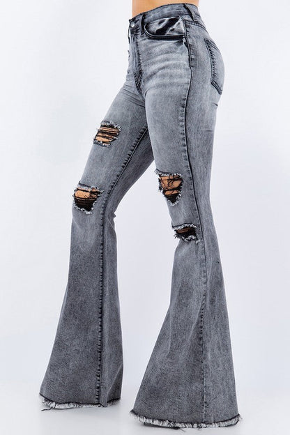 Storm Bell Bottom Jean in Grey - Inseam 32&quot; Grey by GJG Denim | Fleurcouture