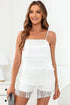 Straight Neck Fringe Detail Layered Romper White S Romper by Trendsi | Fleurcouture