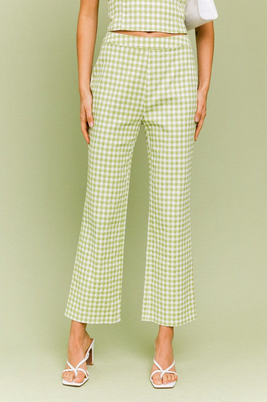 Straight Pants WHITE-GREEN GINGHAM S by LE LIS | Fleurcouture