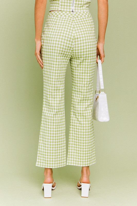 Straight Pants WHITE-GREEN GINGHAM S by LE LIS | Fleurcouture