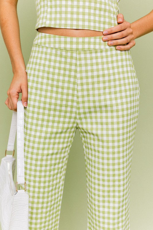 Straight Pants WHITE-GREEN GINGHAM S by LE LIS | Fleurcouture