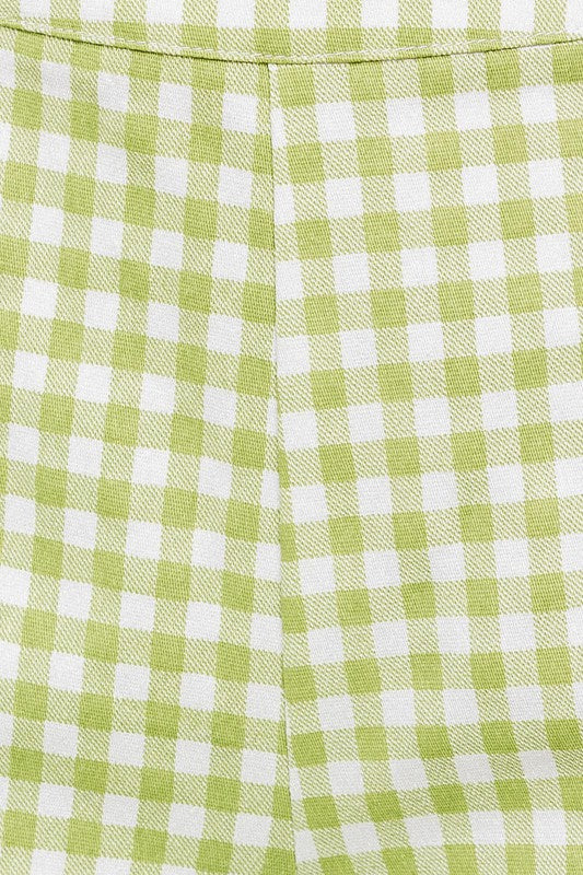 Straight Pants WHITE-GREEN GINGHAM S by LE LIS | Fleurcouture