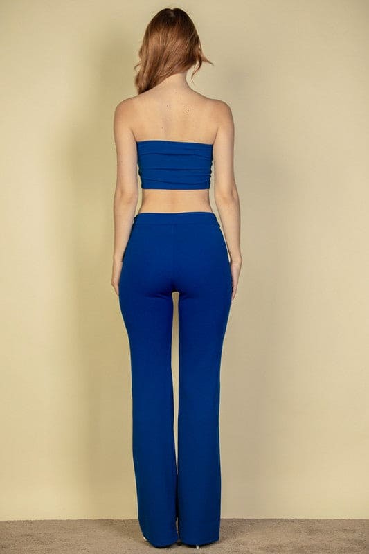 Strapless Corset Top &amp; Flare Pants Set by Capella | Fleurcouture