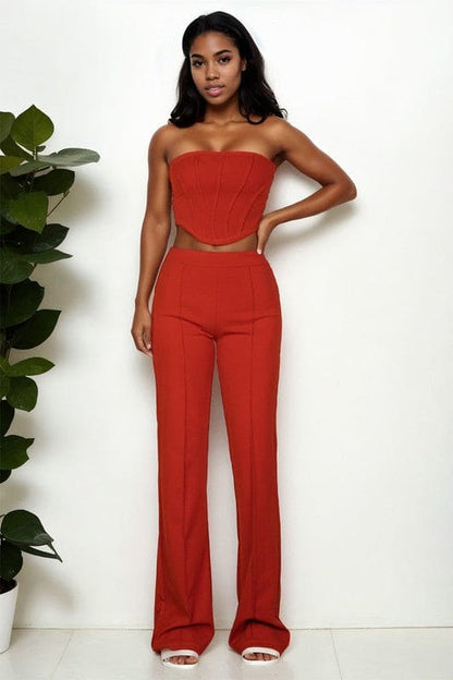 Strapless Corset Top &amp; Flare Pants Set MANGO S by Capella | Fleurcouture