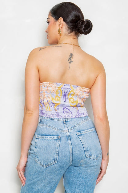 Strapless Satin Effect Scarf Top Tops by Fleurcouture | Fleurcouture