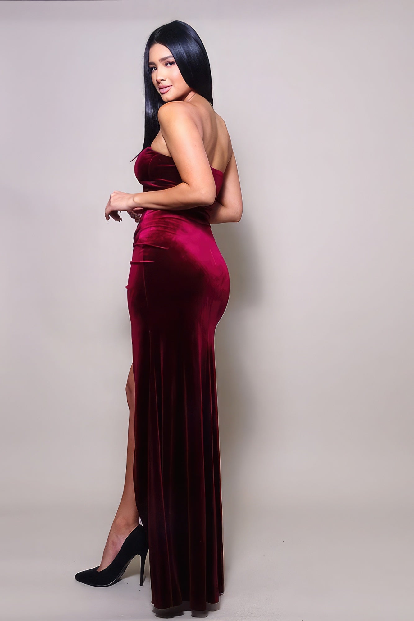 Strapless Sweetheart Maxi Velvet Dress by Fleurcouture | Fleurcouture