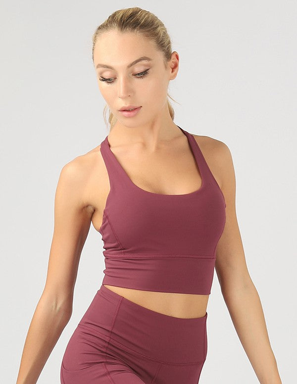 Strappy Back Active Crop Top Wine S by OTOS Active | Fleurcouture