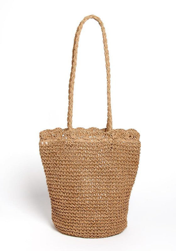 STRAW BEACH BAG LTLT/BROWN Os by Bella Chic | Fleurcouture