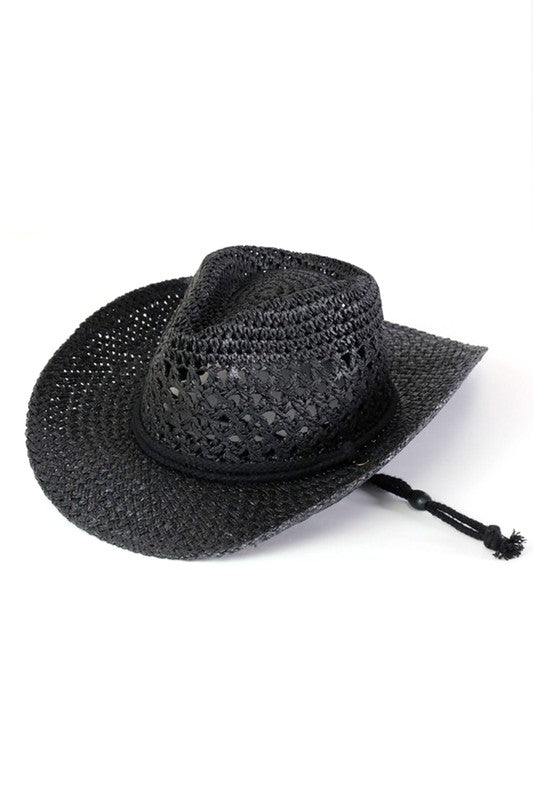 Straw Cowboy Summer Hat Black O/S by Artini Accessories | Fleurcouture