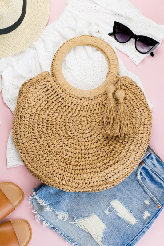 Straw Tassel O-Ring Tote OneSize by Aili&