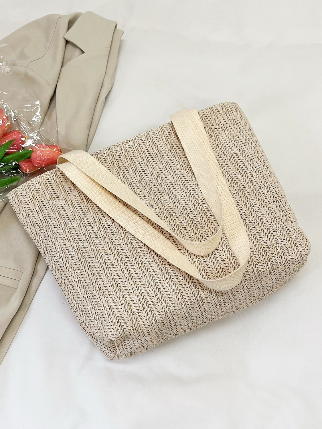 Straw Woven Tote Bag One Size Bags by Trendsi | Fleurcouture