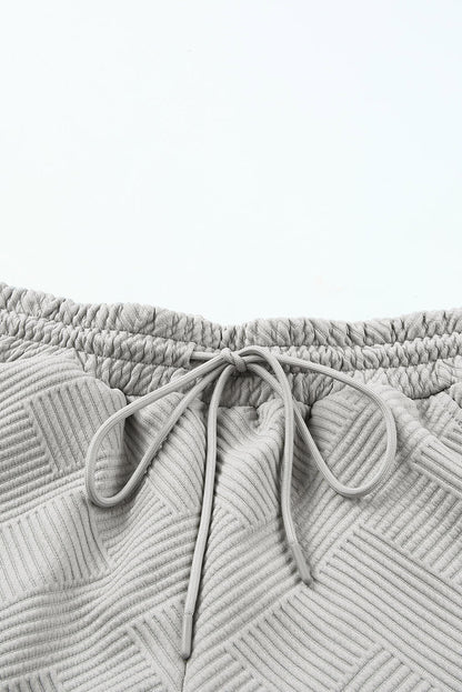 Strawberry Pink 2pcs Solid Textured Drawstring Shorts Set 95%Polyester+5%Elastane Two Piece Sets/Short Sets by Fleurcouture | Fleurcouture