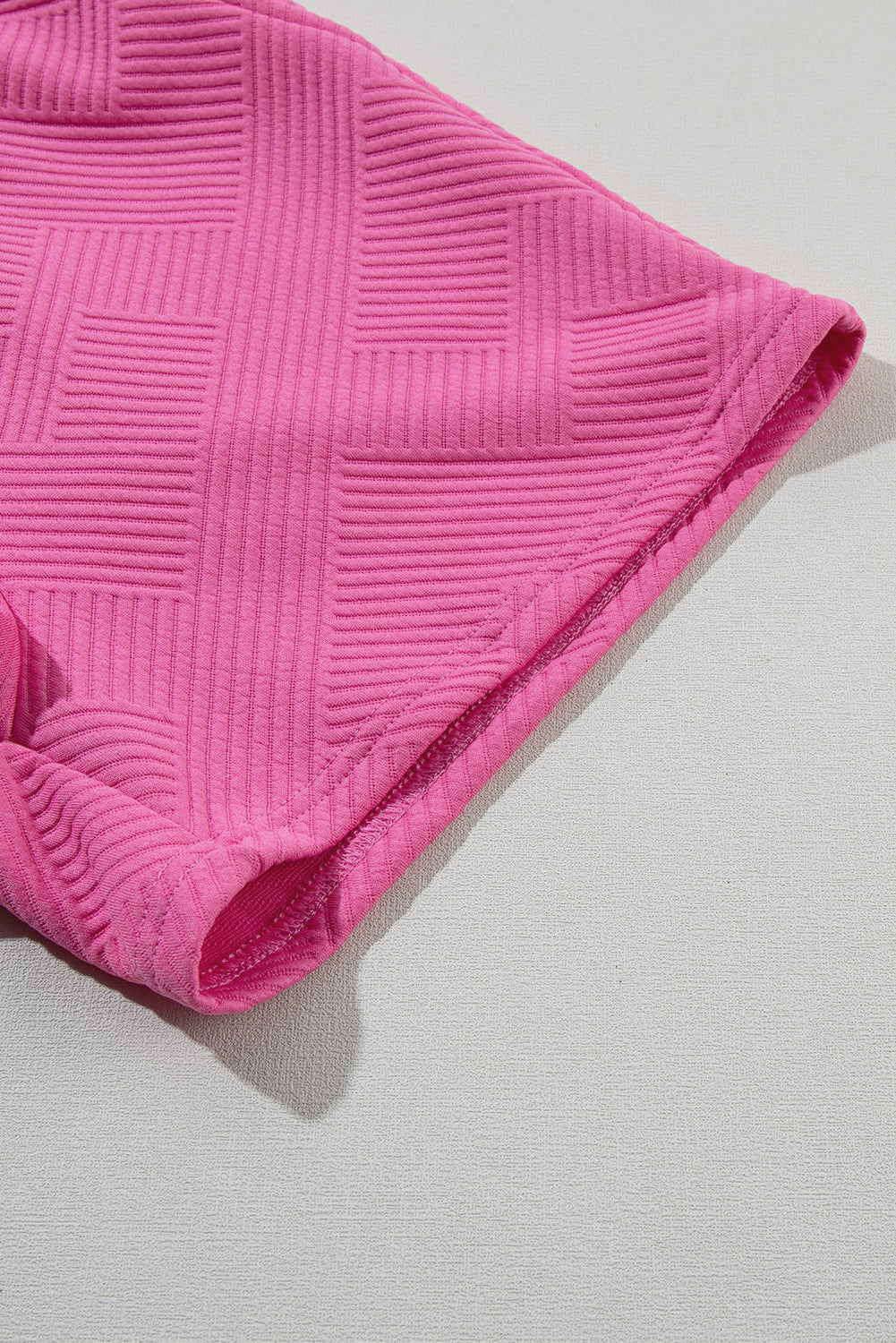 Strawberry Pink 2pcs Solid Textured Drawstring Shorts Set 95%Polyester+5%Elastane Two Piece Sets/Short Sets by Fleurcouture | Fleurcouture