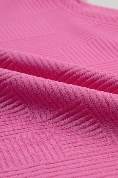 Strawberry Pink 2pcs Solid Textured Drawstring Shorts Set 95%Polyester+5%Elastane Two Piece Sets/Short Sets by Fleurcouture | Fleurcouture