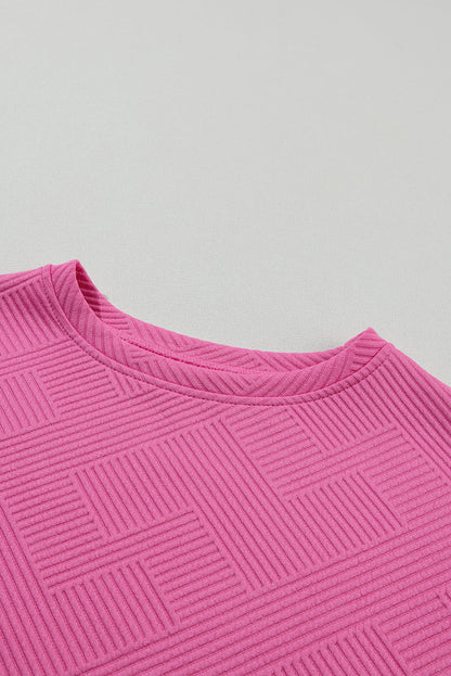 Strawberry Pink 2pcs Solid Textured Drawstring Shorts Set 95%Polyester+5%Elastane Two Piece Sets/Short Sets by Fleurcouture | Fleurcouture