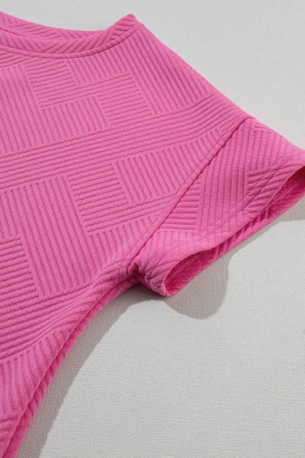 Strawberry Pink 2pcs Solid Textured Drawstring Shorts Set 95%Polyester+5%Elastane Two Piece Sets/Short Sets by Fleurcouture | Fleurcouture