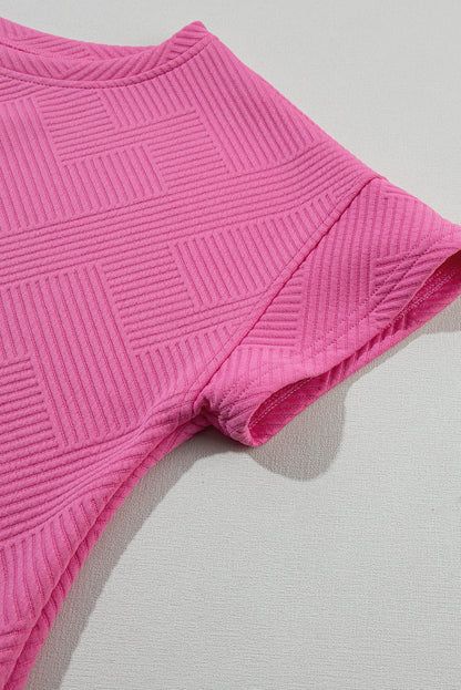 Strawberry Pink 2pcs Solid Textured Drawstring Shorts Set 95%Polyester+5%Elastane Two Piece Sets/Short Sets by Fleurcouture | Fleurcouture