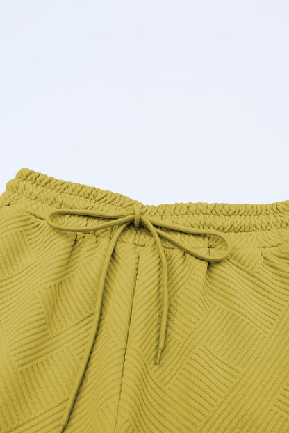 Strawberry Pink Textured Loose Fit T Shirt and Drawstring Pants Set 95%Polyester+5%Elastane Two Piece Sets/Pant Sets by Fleurcouture | Fleurcouture