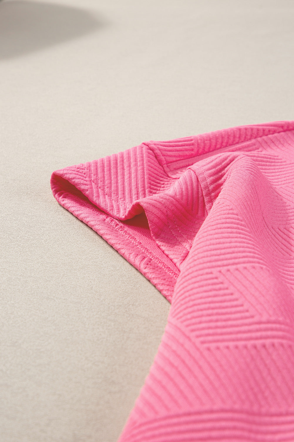 Strawberry Pink Textured Loose Fit T Shirt and Drawstring Pants Set 95%Polyester+5%Elastane Two Piece Sets/Pant Sets by Fleurcouture | Fleurcouture