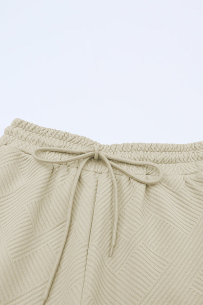 Strawberry Pink Textured Loose Fit T Shirt and Drawstring Pants Set 95%Polyester+5%Elastane Two Piece Sets/Pant Sets by Fleurcouture | Fleurcouture