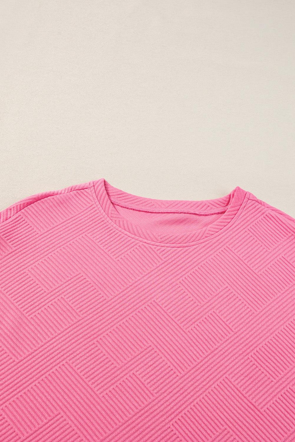 Strawberry Pink Textured Loose Fit T Shirt and Drawstring Pants Set 95%Polyester+5%Elastane Two Piece Sets/Pant Sets by Fleurcouture | Fleurcouture