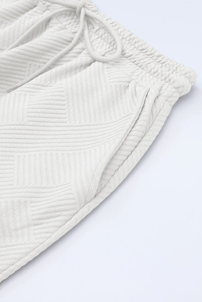 Strawberry Pink Textured Loose Fit T Shirt and Drawstring Pants Set 95%Polyester+5%Elastane Two Piece Sets/Pant Sets by Fleurcouture | Fleurcouture