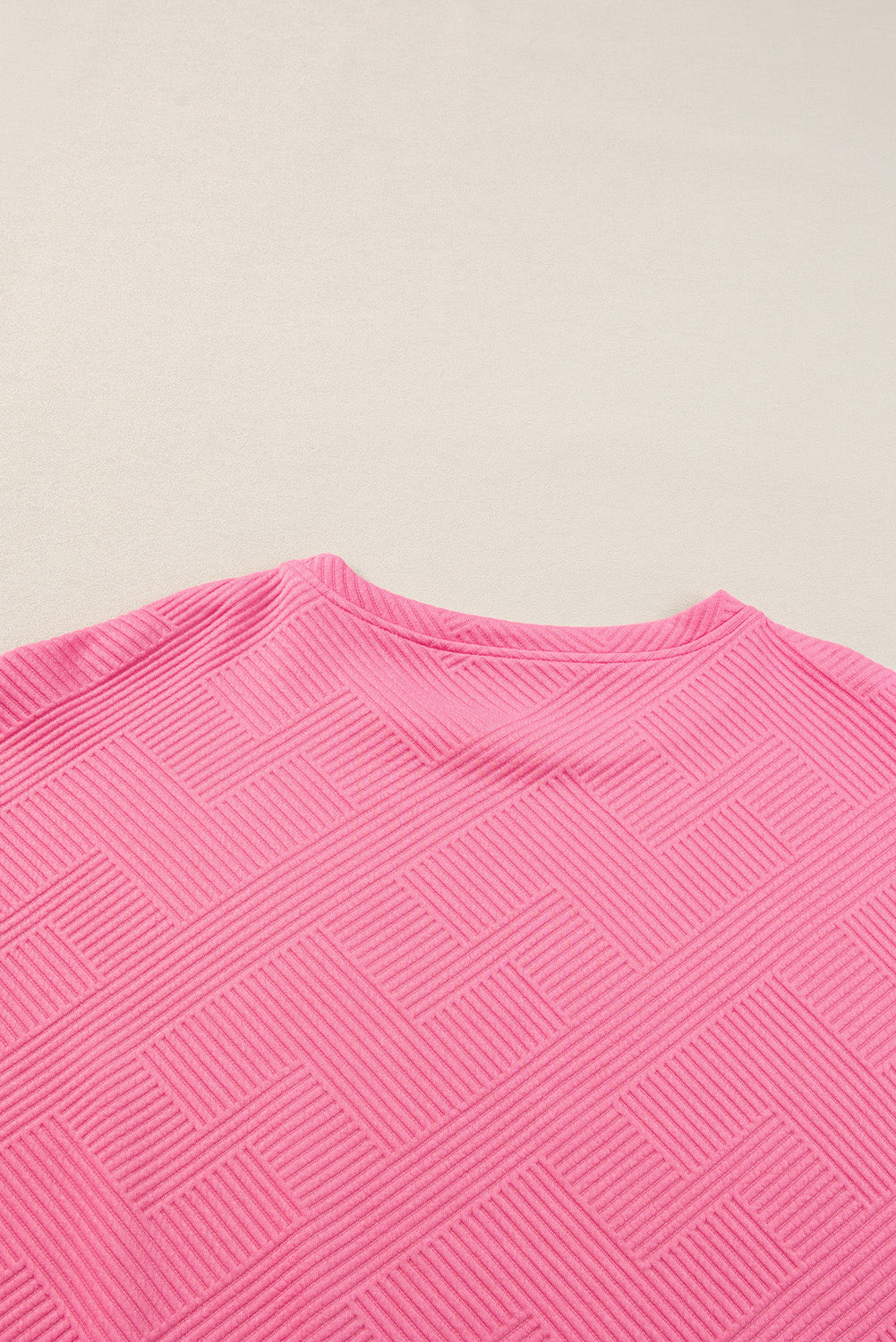 Strawberry Pink Textured Loose Fit T Shirt and Drawstring Pants Set 95%Polyester+5%Elastane Two Piece Sets/Pant Sets by Fleurcouture | Fleurcouture