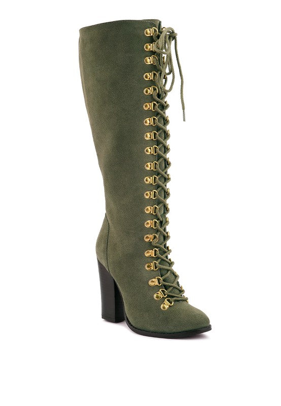 Street-Slay Antique Heeled Calf Boot Olive 5 by Rag Company | Fleurcouture