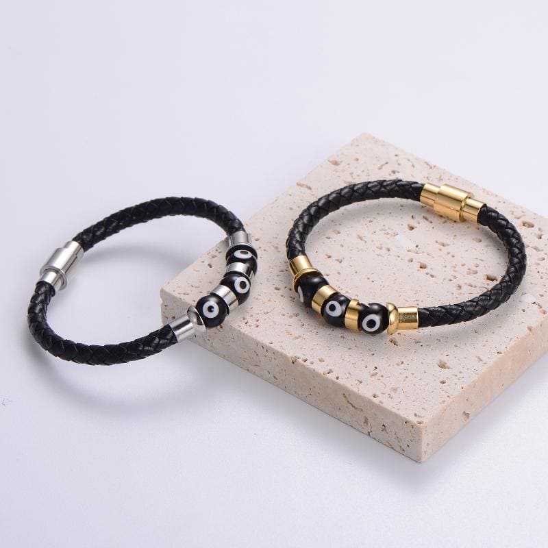 streetwear eye stainless steel beaded plating 24k gold plated bracelets 6mm Leather 10mm Eye Beads by Fleurcouture | Fleurcouture