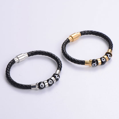 streetwear eye stainless steel beaded plating 24k gold plated bracelets 6mm Leather 10mm Eye Beads by Fleurcouture | Fleurcouture