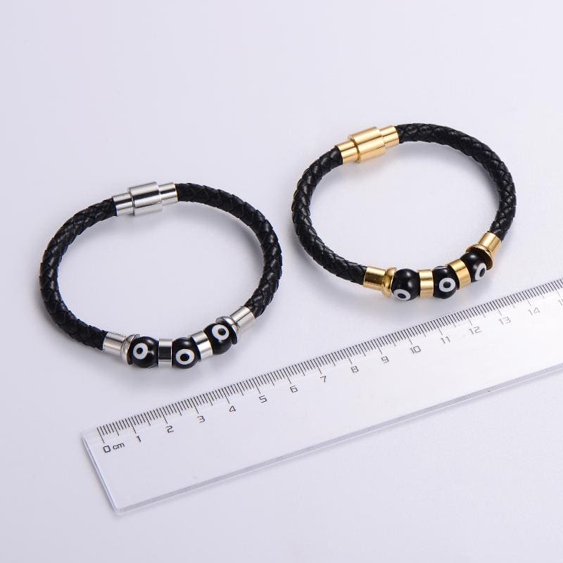 streetwear eye stainless steel beaded plating 24k gold plated bracelets 6mm Leather 10mm Eye Beads by Fleurcouture | Fleurcouture