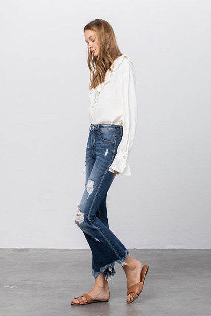 Stretch Mid Rise Crop Flare Jeans DARK by Denim Lab USA | Fleurcouture