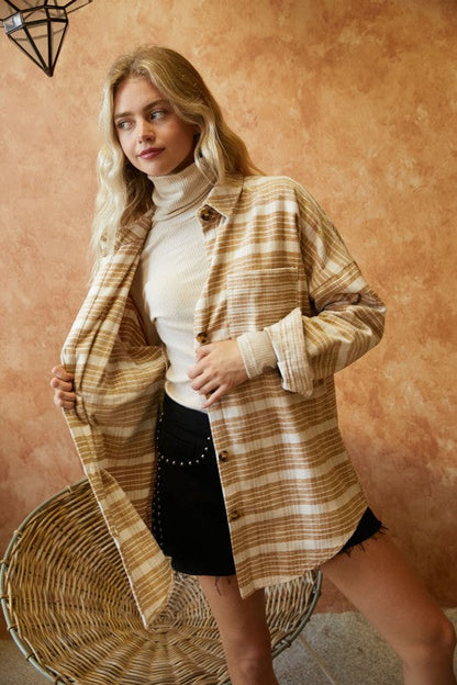 Stripe Button Down Long Sleeve Shacket by Davi &amp; Dani | Fleurcouture