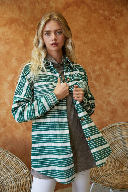 Stripe Button Down Long Sleeve Shacket by Davi &amp; Dani | Fleurcouture