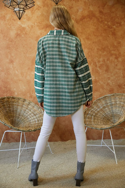 Stripe Button Down Long Sleeve Shacket by Davi &amp; Dani | Fleurcouture