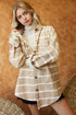 Stripe Button Down Long Sleeve Shacket Taupe S by Davi & Dani | Fleurcouture