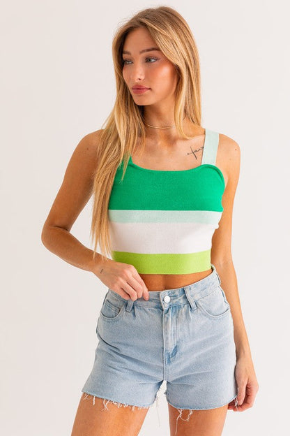 Stripe Knit Tank GREEN MULTI XS by LE LIS | Fleurcouture