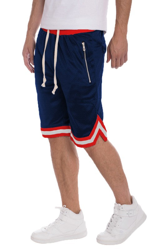 STRIPED BAND SOLID BASKETBALL SHORTS NAVY S Men&