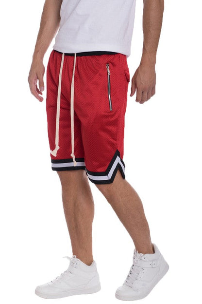 STRIPED BAND SOLID BASKETBALL SHORTS RED S Men&