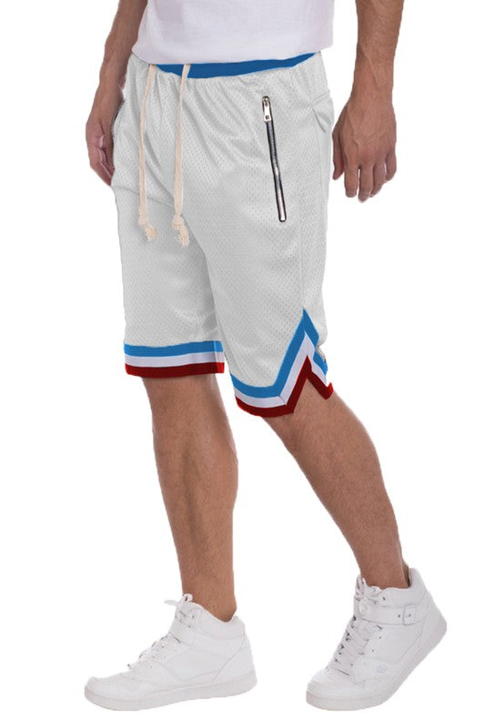 STRIPED BAND SOLID BASKETBALL SHORTS WHITE S Men&