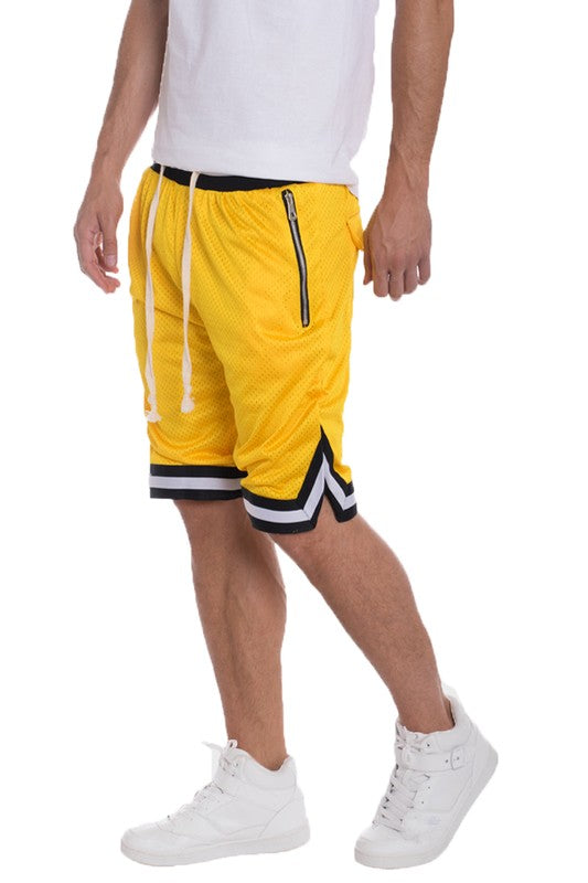 STRIPED BAND SOLID BASKETBALL SHORTS YELLOW S Men&