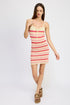 STRIPED BODYCON DRESS WTIH FRONT TIE LT PINK MULTI S by Emory Park | Fleurcouture
