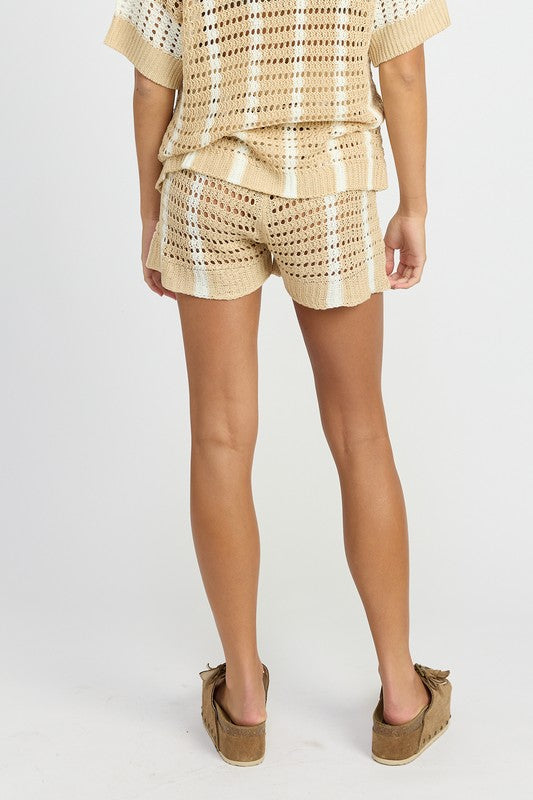 STRIPED CROCHET SHORTS NATURAL STRIPE by Emory Park | Fleurcouture