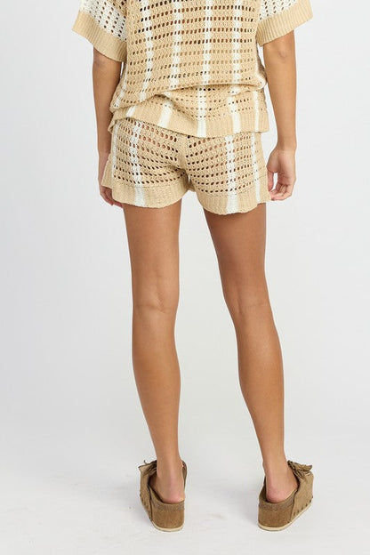 STRIPED CROCHET SHORTS NATURAL STRIPE by Emory Park | Fleurcouture