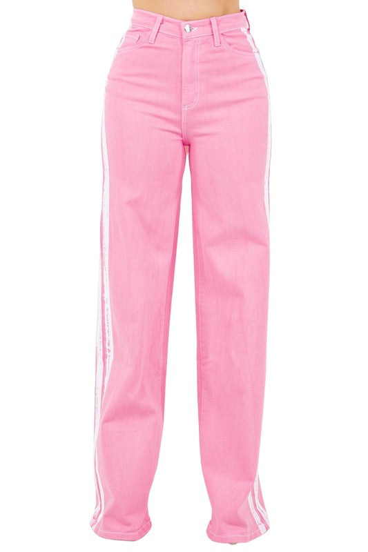 Striped Jean in Pink Pink by GJG Denim | Fleurcouture