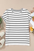 Striped Round Neck Cap Sleeve Knit Top White S Women&