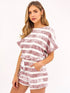 Striped Round Neck Top and Shorts Set Brick-Red S Women&